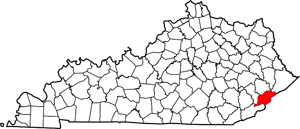 Map of Kentucky Counties featuring Letcher County