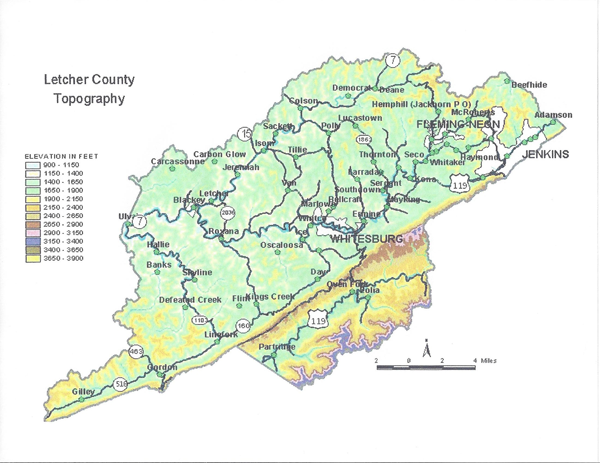 Letcher County topographical map